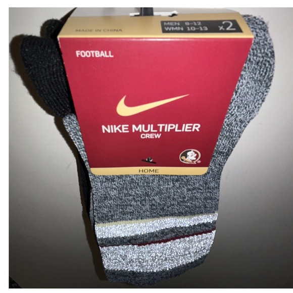 Nike Florida State Seminoles Crew Socks 2 Pair Men 8-12 W 10-13 Black Gray Logo - Picture 12 of 12